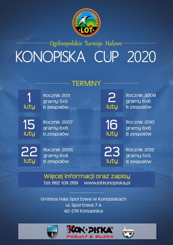 Plakat promujący cykl turniejów &quot;Konopiska Cup 2020&quot;/fb Lot Konopiska